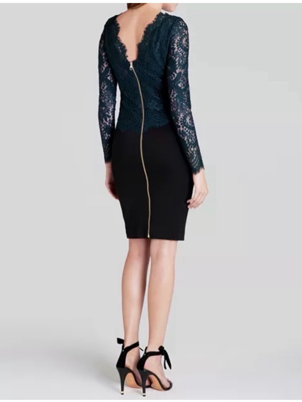 NWT Ted Baker Vendela Black Lace Gold zipper detail fitted Dress $330 Ted 2 US6